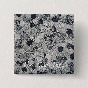 Geometric Grey, White and Black Hexagon Pattern Button