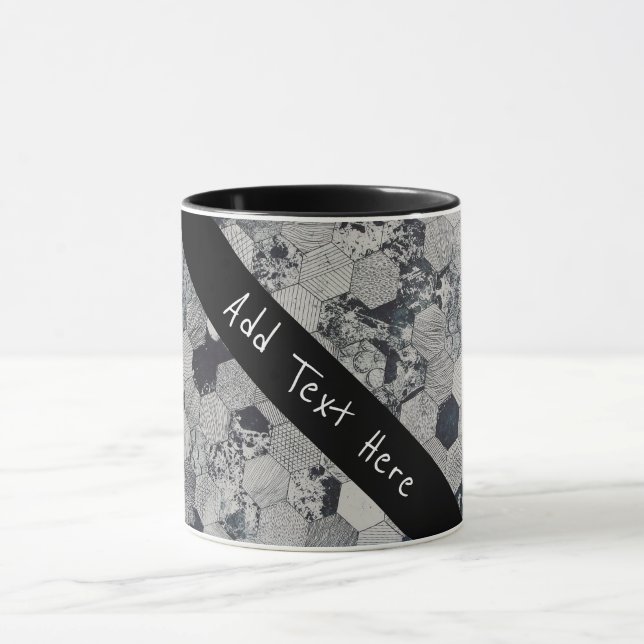 Geometric Grey, White and Black Hexagon Pattern Mug (Center)
