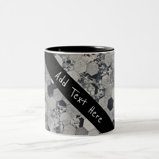 Geometric Grey, White and Black Hexagon Pattern Two-Tone Coffee Mug (Center)