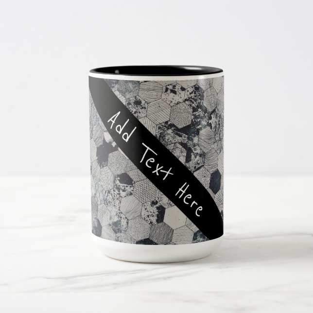 Geometric Grey, White and Black Hexagon Pattern Two-Tone Coffee Mug (Center)