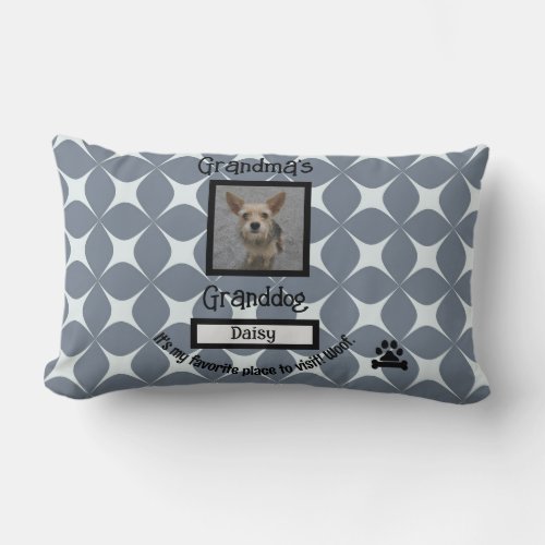 Geometric Grey White Photo Grandmas Granddog Quote Lumbar Pillow