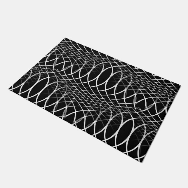 Geometric Grid black & white + your ideas Doormat (Angled)