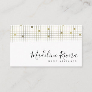 Geometric Grid Modern Simulated Foil Designer Business Card