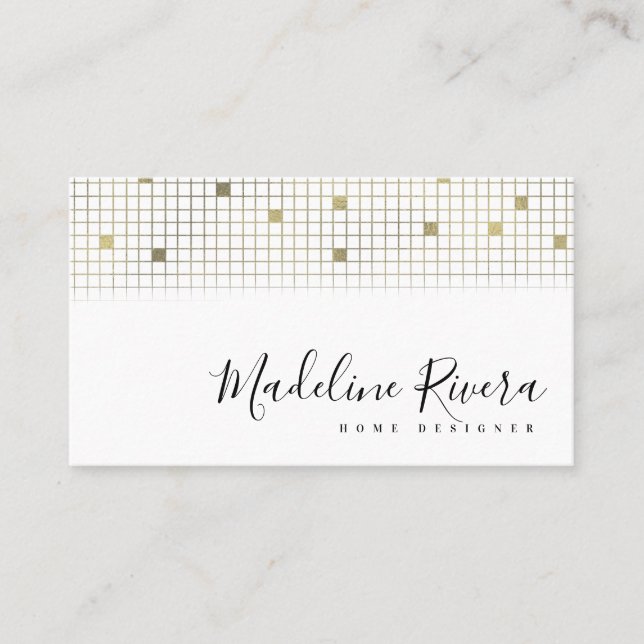 Geometric Grid Modern Simulated Foil Designer Business Card (Front)