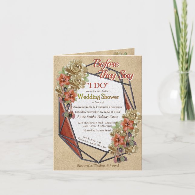 Geometric Grown Leather Art Wedding  Couple Shower Invitation (Front)