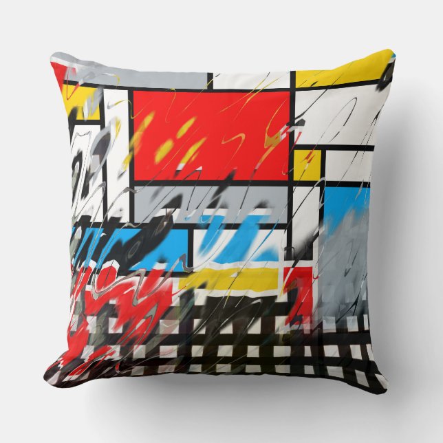 Geometric Grunge Collage Checker Pattern Throw Pillow (Front)