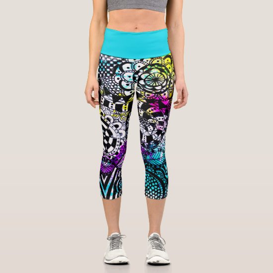 Geometric Grunge Colorful Retro 80s Fun Abstract Capri Leggings