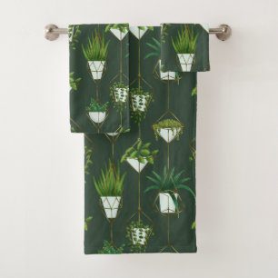 Geometric Hanging Houseplant Pattern Bath Towel Set