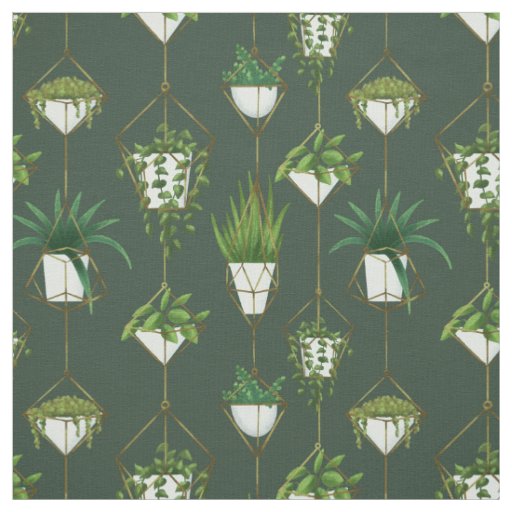 Geometric Hanging Houseplant Pattern Fabric