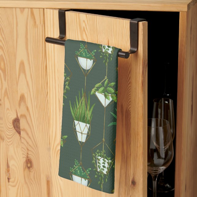 Geometric Hanging Houseplant Pattern Kitchen Towel (Thirds Fold)