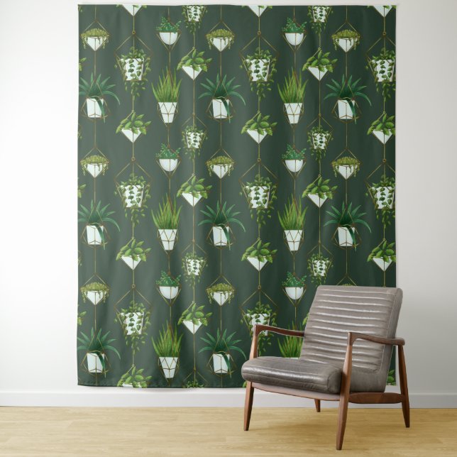 Geometric Hanging Houseplant Pattern Tapestry (In Situ)