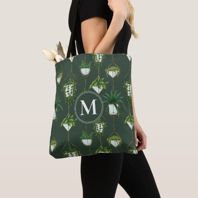 Geometric Hanging Houseplant Pattern Tote Bag (Close Up)