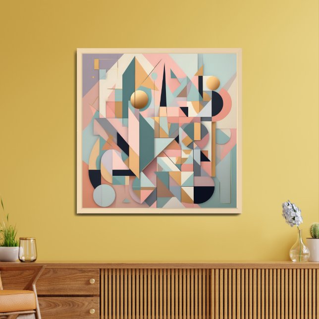 Geometric Harmony in Pastel and Gold Framed Art (Living Room)