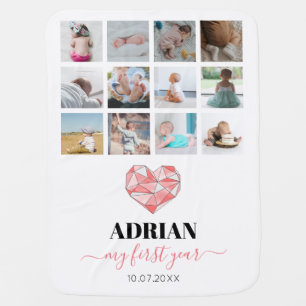Geometric Heart Baby's First Year Photo Collage Baby Blanket
