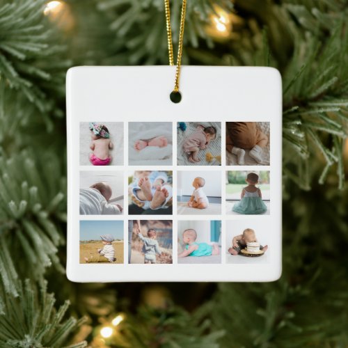 Geometric Heart Babys First Year Photo Collage Ceramic Ornament