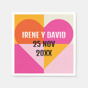 Geometric Heart Grid Orange and Pink Napkins