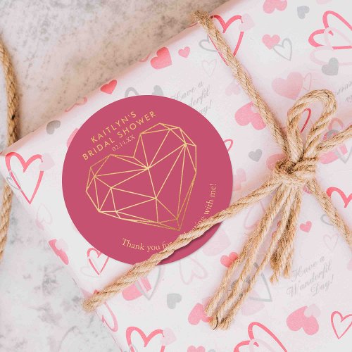 Geometric Heart Valentines Day Bridal Shower Classic Round Sticker