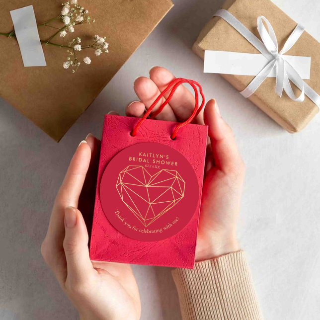 Geometric Heart Valentine's Day Bridal Shower Classic Round Sticker (Creator Uploaded)