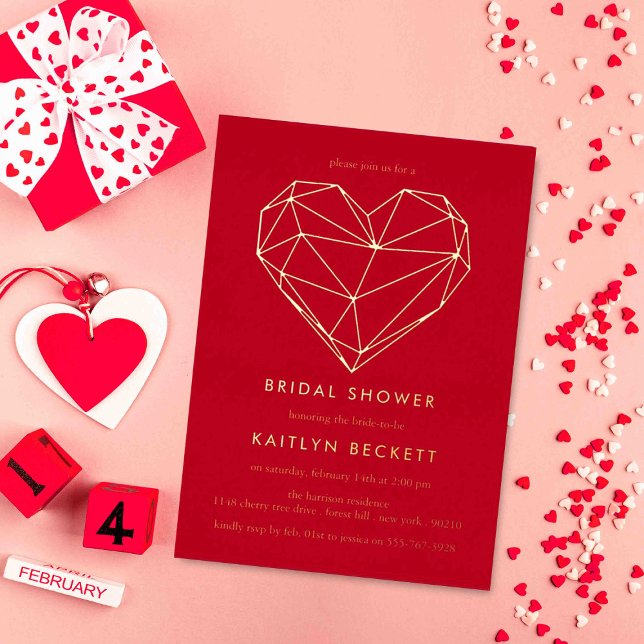 Geometric Heart Valentine's Day Bridal Shower Foil Invitation (Creator Uploaded)