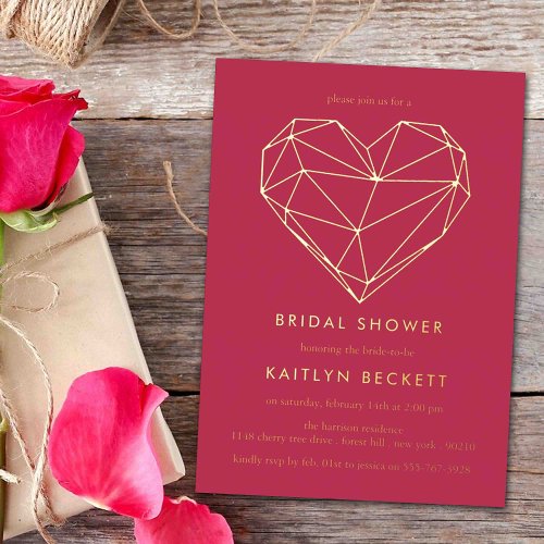 Geometric Heart Valentines Day Bridal Shower Foil Invitation