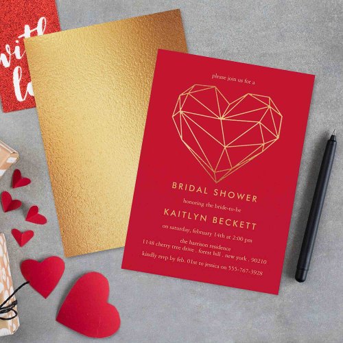 Geometric Heart Valentines Day Bridal Shower Invitation