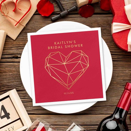 Geometric Heart Valentines Day Bridal Shower Napkins