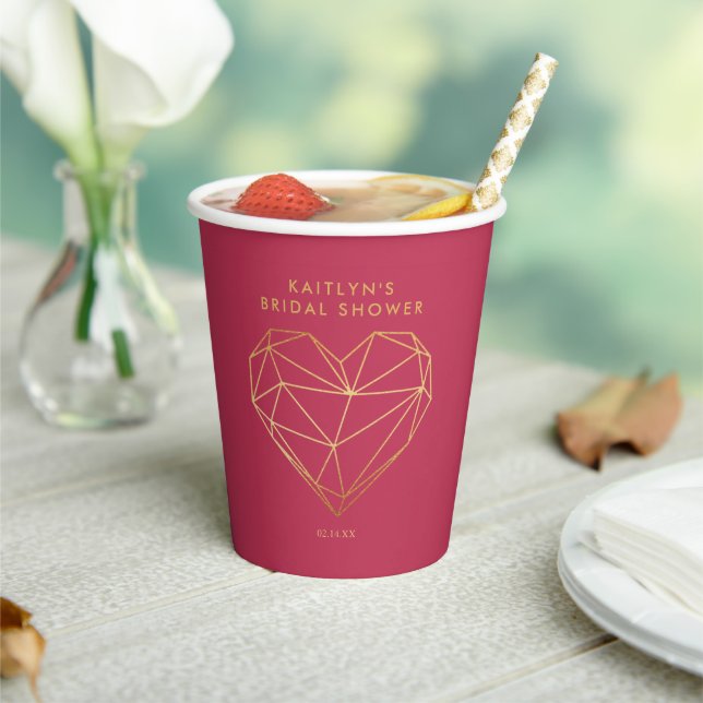 Geometric Heart Valentine's Day Bridal Shower Paper Cups (Insitu)