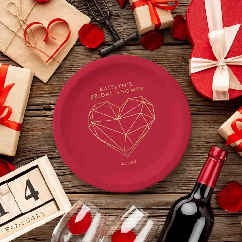 Geometric Heart Valentines Day Bridal Shower Paper Plates