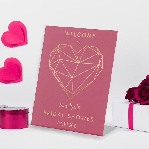 Geometric Heart Valentines Day Bridal Shower Pedestal Sign