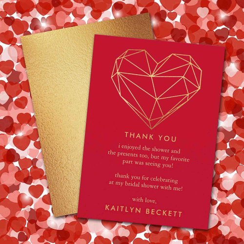 Geometric Heart Valentines Day Bridal Shower Thank You Card