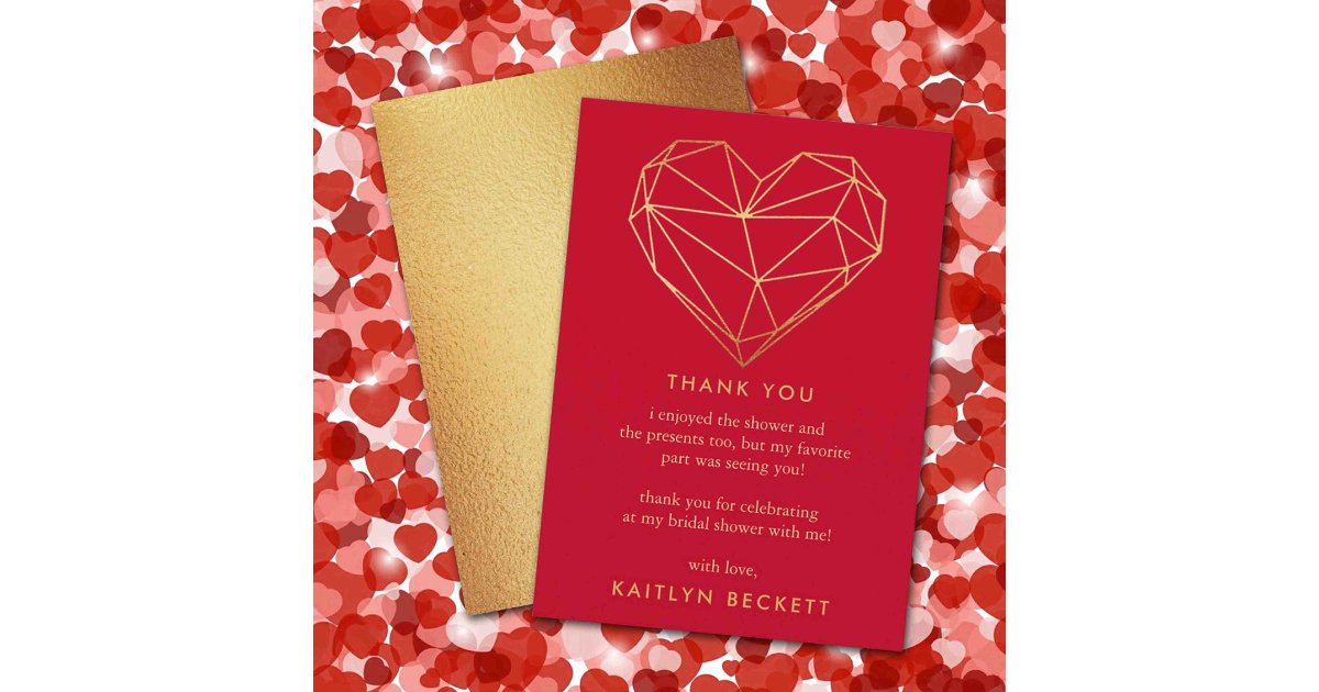 Geometric Heart Valentine's Day Bridal Shower Thank You Card | Zazzle