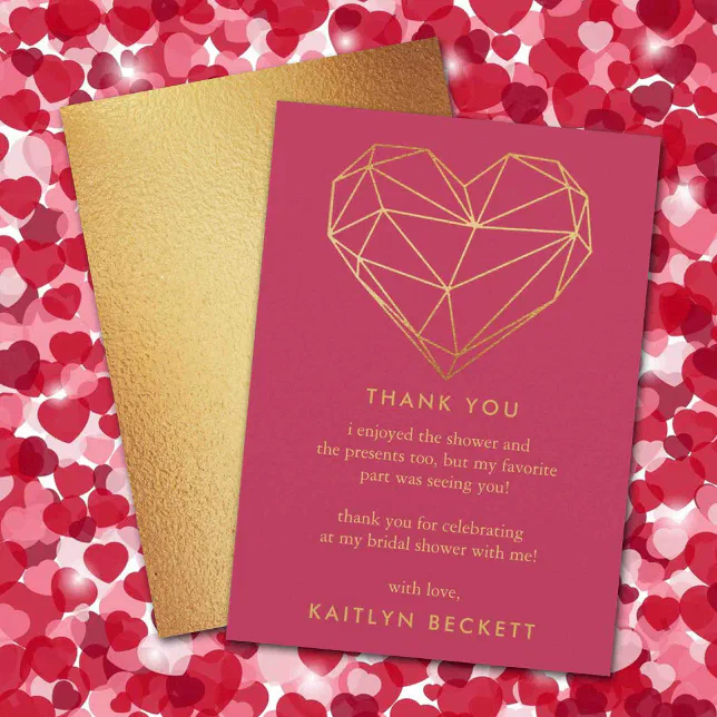 Geometric Heart Valentine's Day Bridal Shower Thank You Card | Zazzle