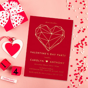 Geometric Heart Valentine's Day Party Real Foil Invitation