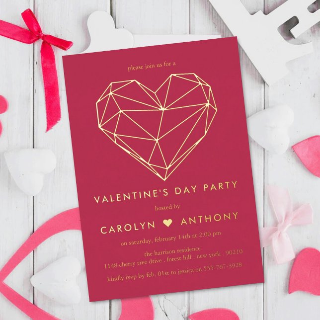 Geometric Heart Valentine's Day Party Real Foil Invitation (Creator Uploaded)