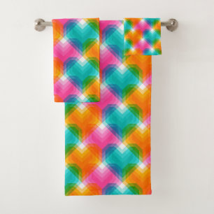 Geometric hearts in psychedelic colours (1) bath towel set