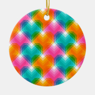 Geometric hearts in psychedelic colours (1) ceramic ornament