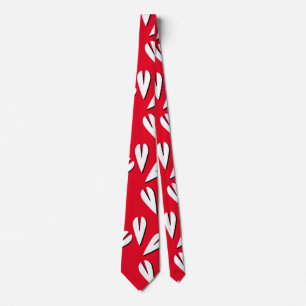 Geometric Hearts Pattern Red White Black Neck Tie