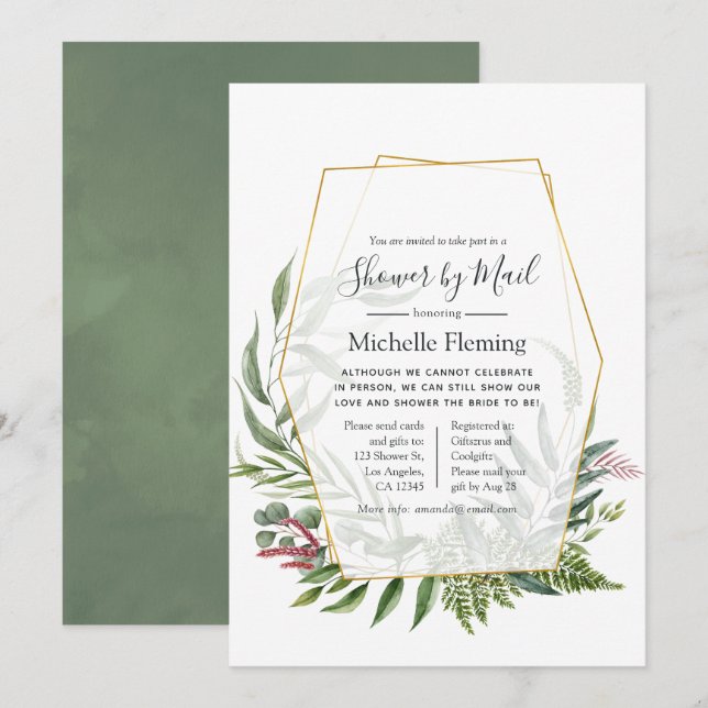 Geometric Herbarium Baby or Bridal Shower by Mail Invitation (Front/Back)