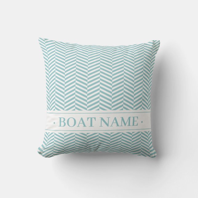 Geometric Herringbone Decor. Aqua. Outdoor Pillow (Front)