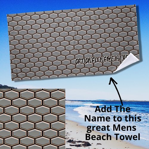 Geometric Hexagon 3D Look Texture Gray Beach Towel