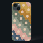 Geometric Hexagon Floral Shapes Earthy Green Pink iPhone 13 Case<br><div class="desc">This stylish phone case features a boho geometric pattern of vintage hexagon shapes in a modern color palette of navy blue,  forest green,  blush pink,  and mustard yellow.</div>