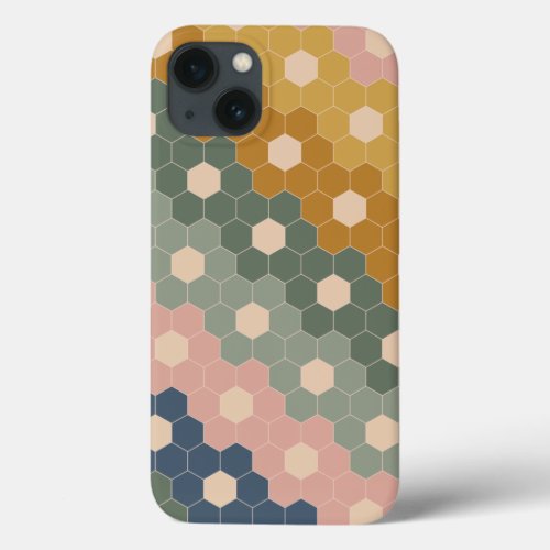 Geometric Hexagon Floral Shapes Earthy Green Pink iPhone 13 Case