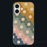 Geometric Hexagon Floral Shapes Earthy Green Pink iPhone 16 Case<br><div class="desc">This stylish phone case features a boho geometric pattern of vintage hexagon shapes in a modern color palette of navy blue,  forest green,  blush pink,  and mustard yellow.</div>