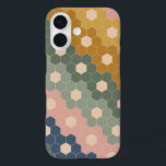 Geometric Hexagon Floral Shapes Earthy Green Pink iPhone 16 Case<br><div class="desc">This stylish phone case features a boho geometric pattern of vintage hexagon shapes in a modern color palette of navy blue,  forest green,  blush pink,  and mustard yellow.</div>