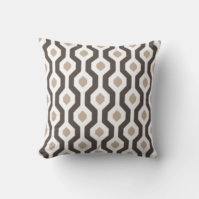 Geometric Hexagon Link Pattern Brown Throw Pillow (Front)