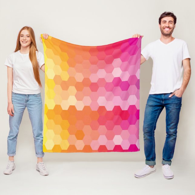 Geometric Hexagon  Modern Pink & Yellow Pattern Fleece Blanket (In Situ)