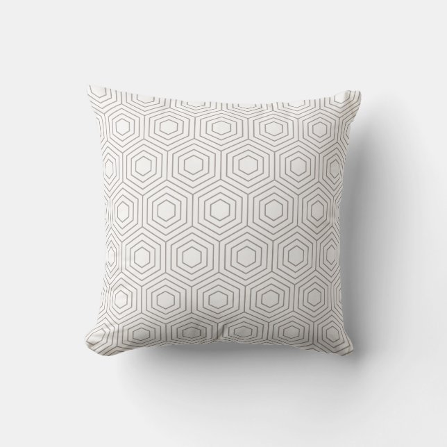 Geometric Hexagon Pattern | Beige and white Throw Pillow (Front)