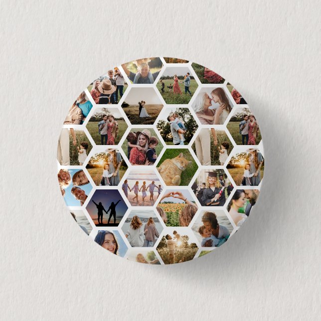 Geometric Hexagon Pattern Photo Collage Button (Front)