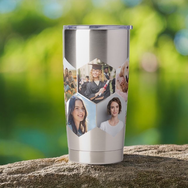 Geometric Hexagon Pattern Photo Collage Insulated Tumbler (Creator Uploaded)