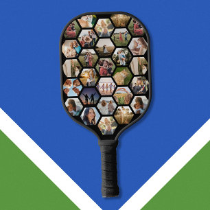 Geometric Hexagon Pattern Photo Collage Pickleball Paddle